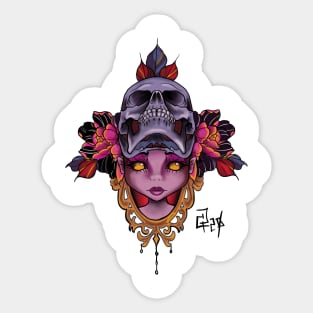 Girl face skull peonies Sticker